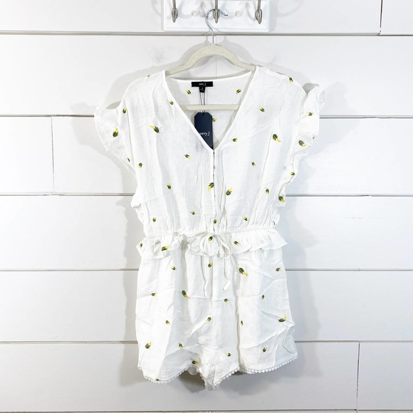 NWT Very J White Palm Embroidered Ruffle Romper - Picture 2 of 8